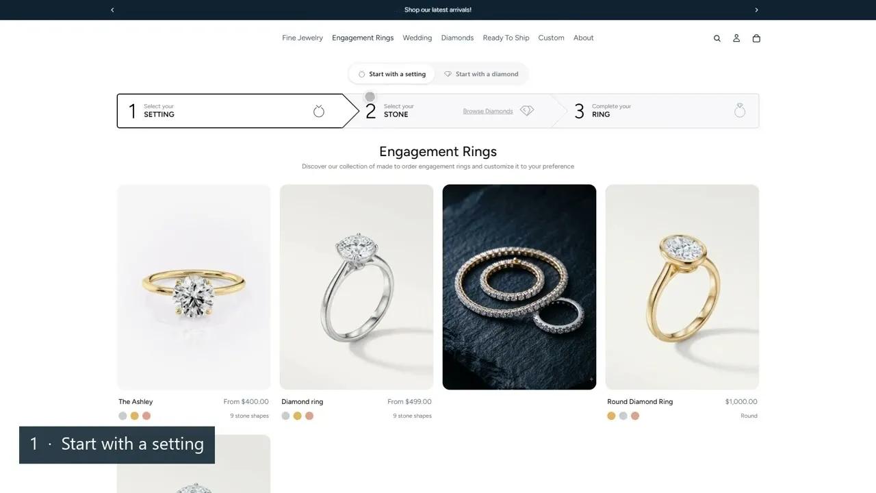 Diamond Ring Builder — Engagement ring builder with live diamond search