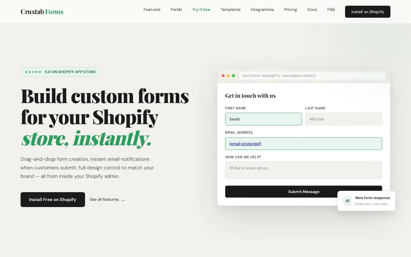 Cruxtab Forms — Form builder app for Shopify merchants